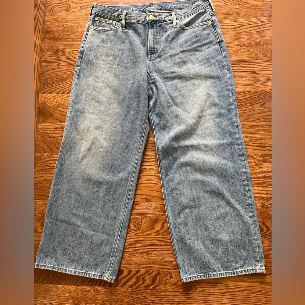 J Crew low Rise wide Leg Denim blue jeans Pants Baggy Oversized Casual 31 P